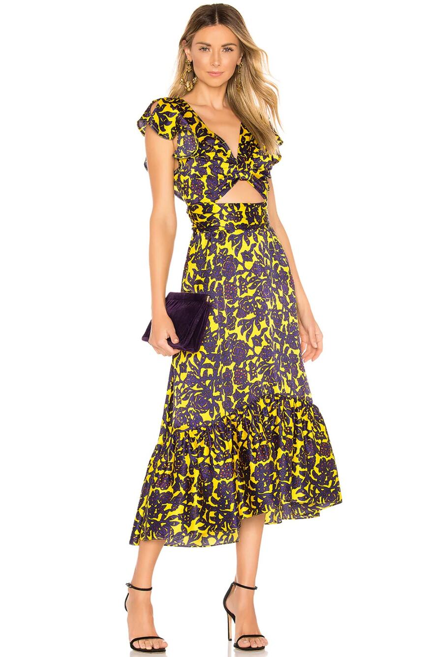 A.L.C Valencia Floral Dress Womens 0 Yellow Cut-Out Ruffle Cocktail Party $595
